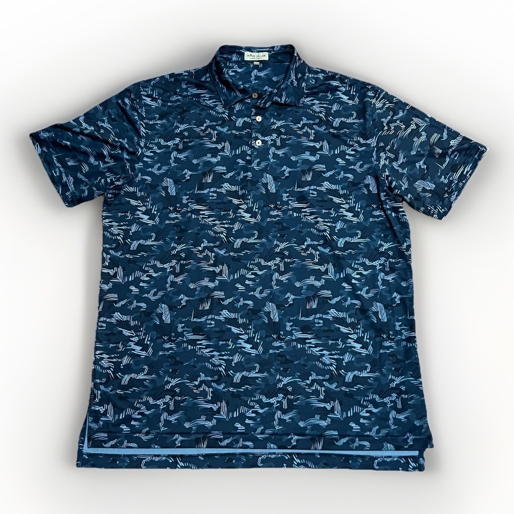 Peter Millar Mens Large Summer Comfort Tidal Performance  Polo Camo Blue